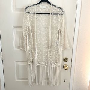 Abercrombie & Fitch Floral Lace Cardigan with Tassels